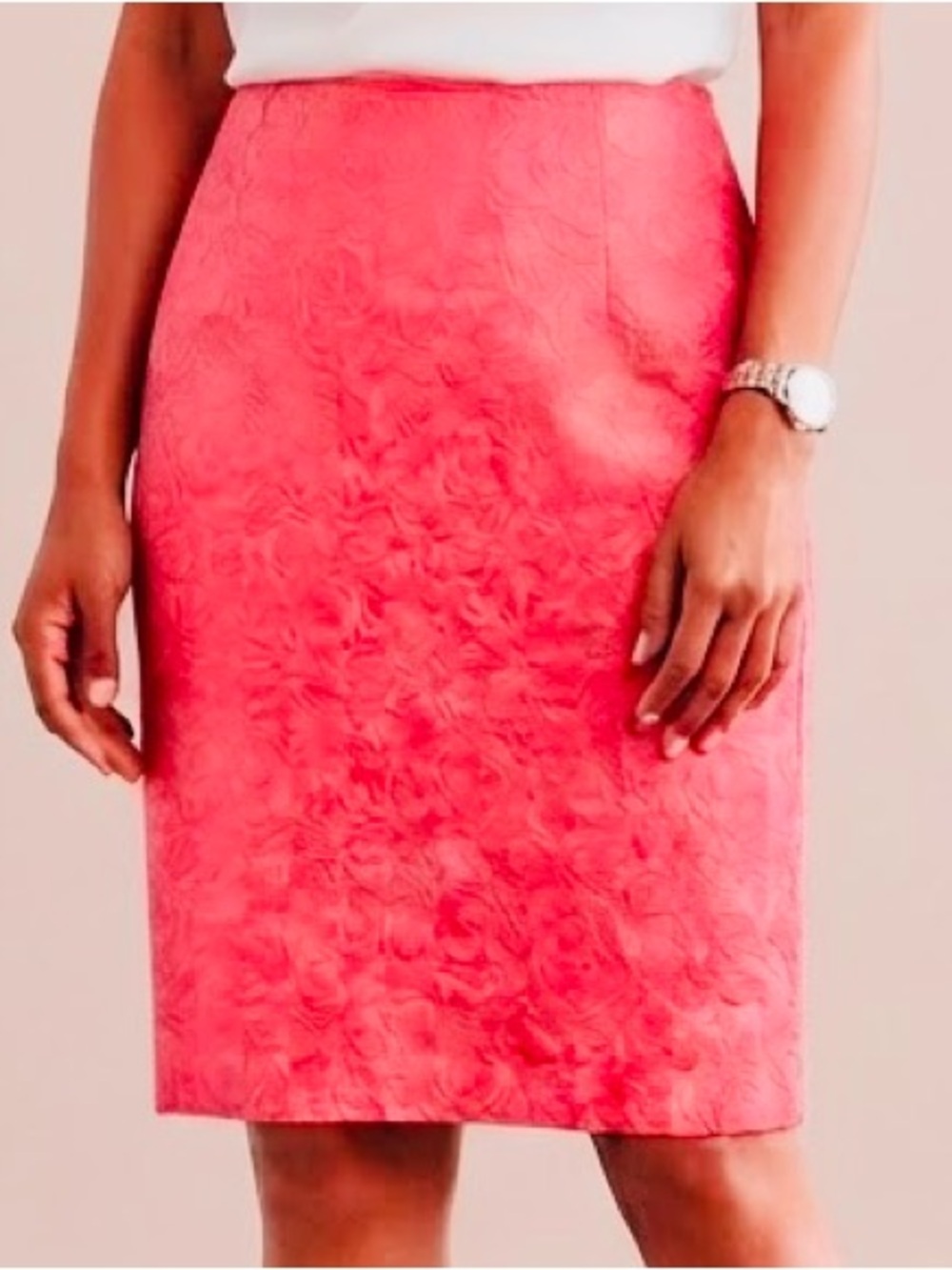 Tahari Arthur S. Levine Texture Jacquard Midi Skirt 14 Strawberry Crush Pink NWT